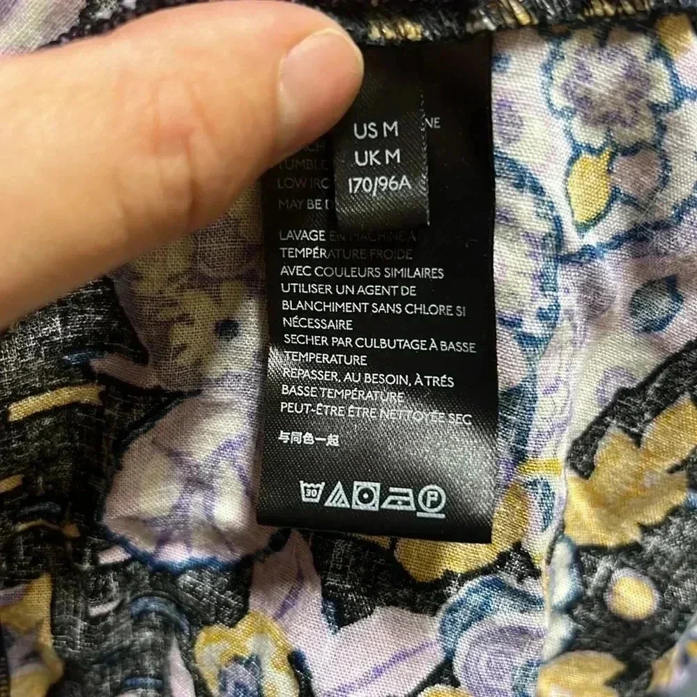 Free People Tunic Size Small Purple and Blue Print LINEN BLEND Relaxed Fit M - Picture 6 of 7